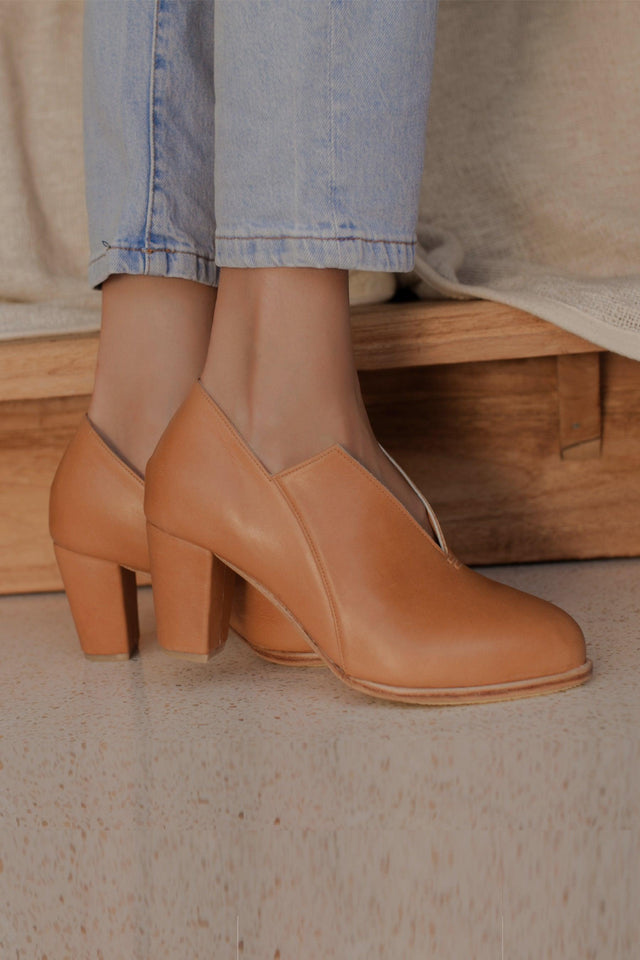 Ange Leather Heel Booties by ELF - Vysn