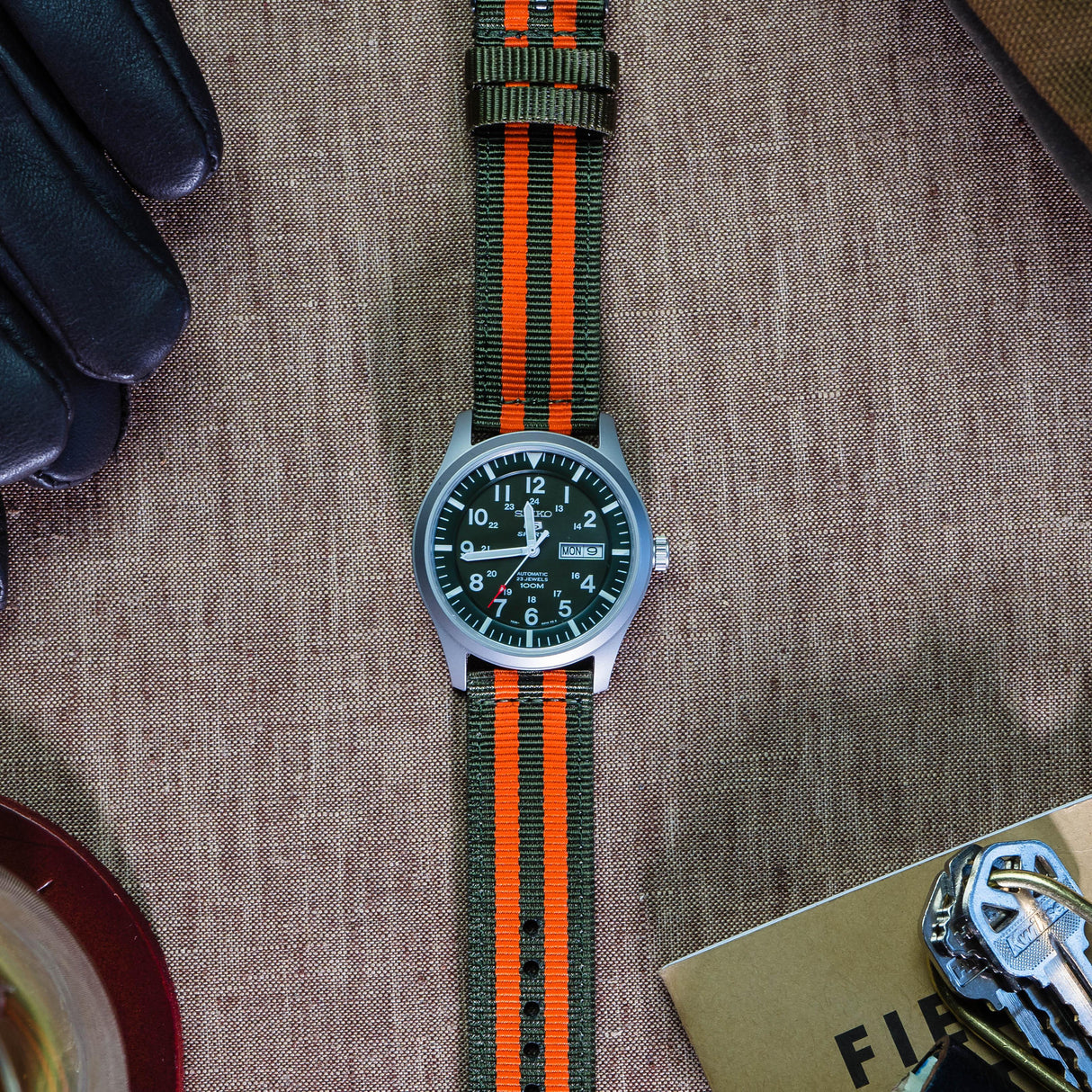 Army Green & Orange | Two-Piece NATO® Style by Barton Watch Bands - Vysn