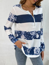 Printed Half Zip Long Sleeve T-Shirt