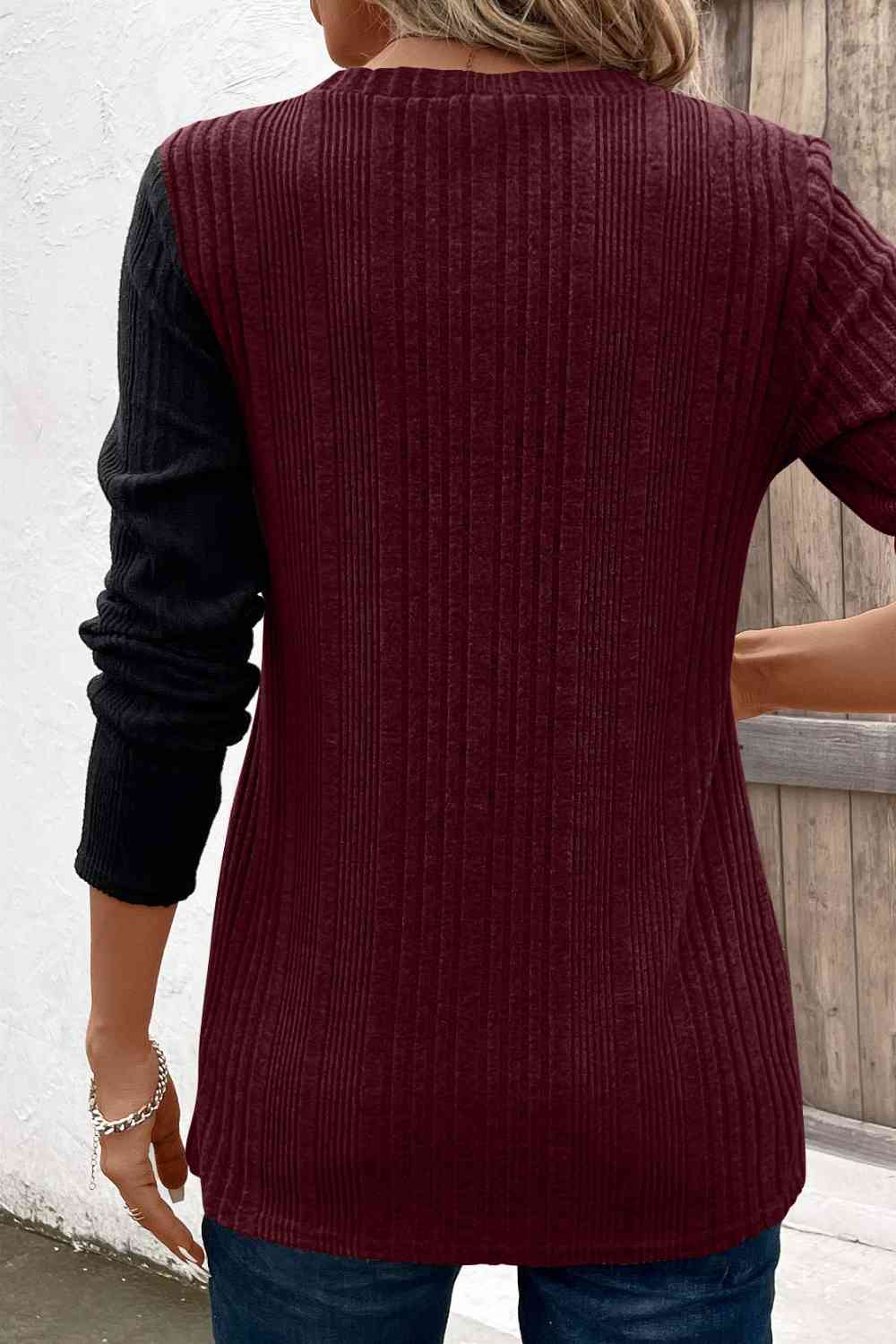 Contrast Long Sleeve Knit Top