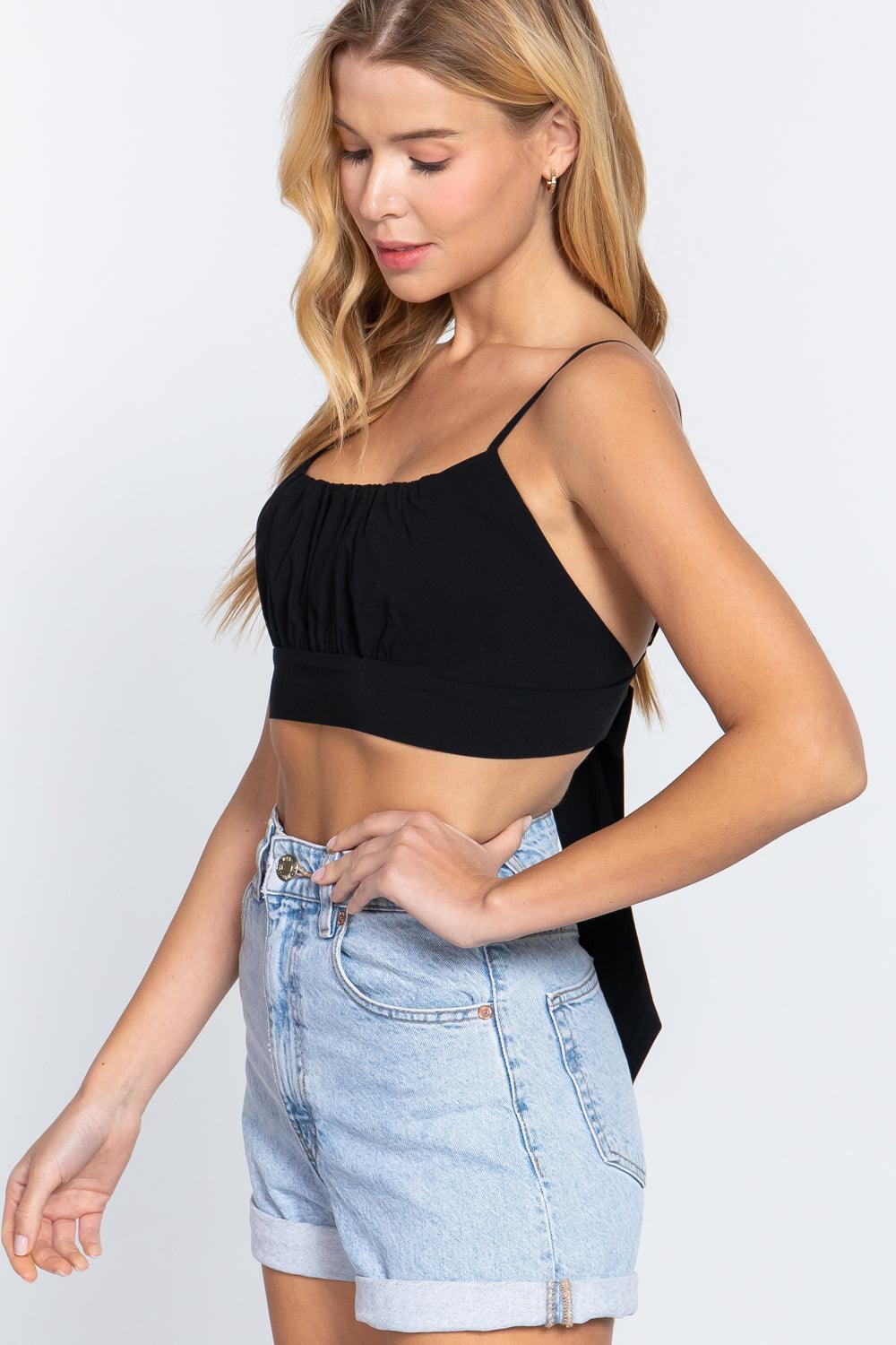 Back Ribbon Tie Cami Crop Top - VYSN