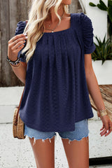 Eyelet Square Neck Puff Sleeve T-Shirt