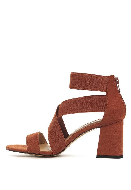 Benicia Elastic Strappy Block Heel Sandals by Blak Wardrob - Vysn