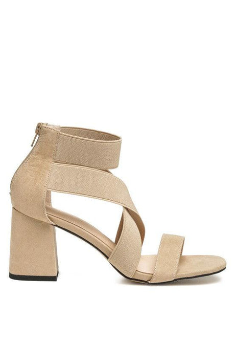 Benicia Elastic Strappy Block Heel Sandals by Blak Wardrob - Vysn