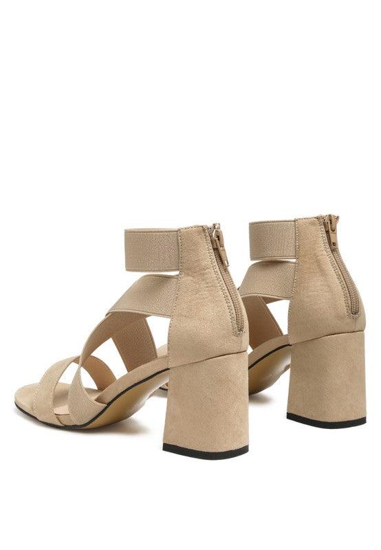 Benicia Elastic Strappy Block Heel Sandals by Blak Wardrob - Vysn