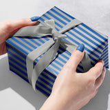 Blue Silver Stripe Hanukkah Gift Wrap by Present Paper - Vysn