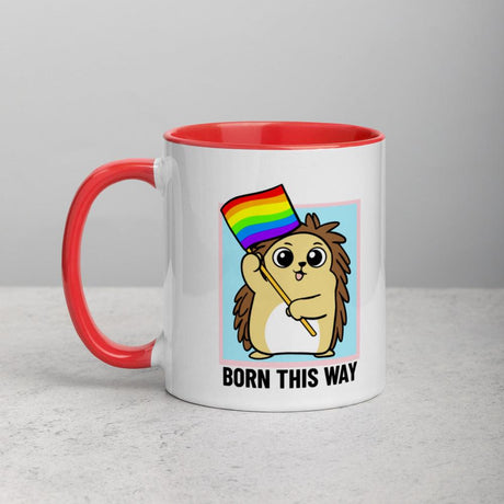 Born This Way LGBT Pride Cartoon Porcupine and Dinosaur Mug with Color Inside by Proud Libertarian - Vysn