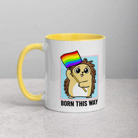 Born This Way LGBT Pride Cartoon Porcupine and Dinosaur Mug with Color Inside by Proud Libertarian - Vysn