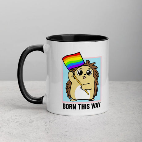 Born This Way LGBT Pride Cartoon Porcupine and Dinosaur Mug with Color Inside by Proud Libertarian - Vysn