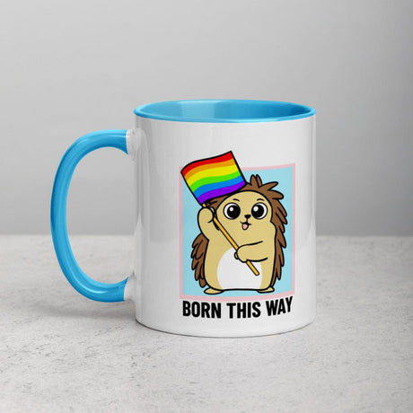 Born This Way LGBT Pride Cartoon Porcupine and Dinosaur Mug with Color Inside by Proud Libertarian - Vysn