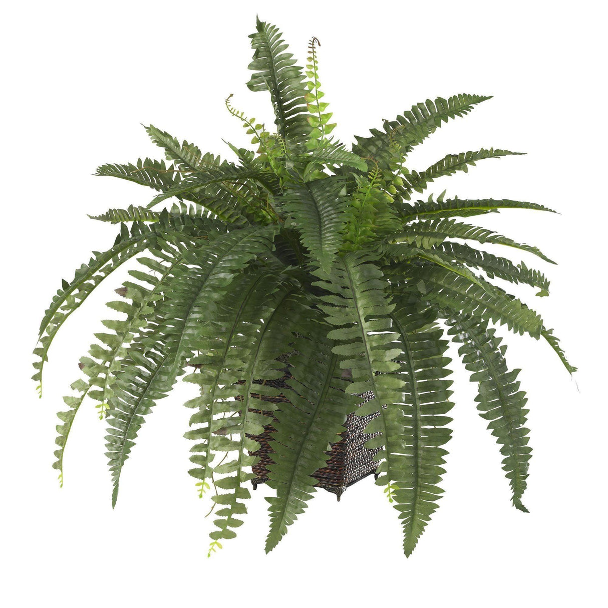 Boston Fern w/Wood Wicker Basket Silk Plant by Nearly Natural - Vysn