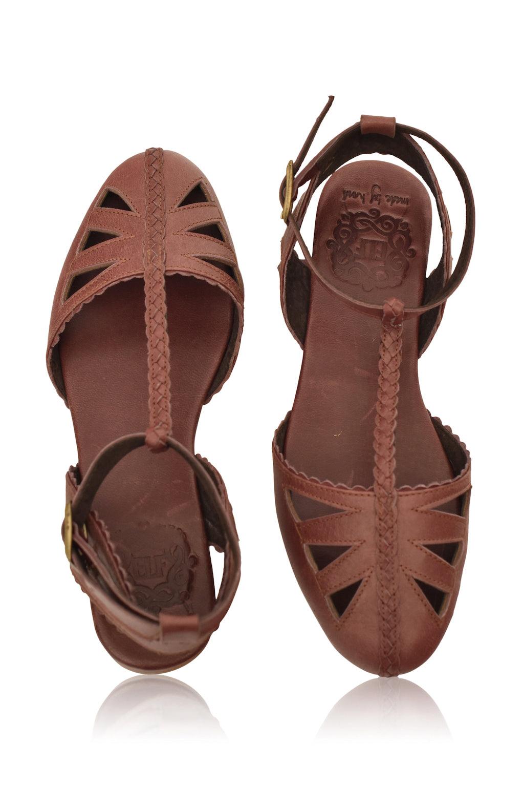 Bounty T-strap Leather Sandals by ELF - Vysn