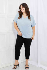 Zenana Simply Comfy Full Size V-Neck Loose Fit T-Shirt in Blue