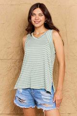 Doublju Full Size Striped Sleeveless V-Neck Top