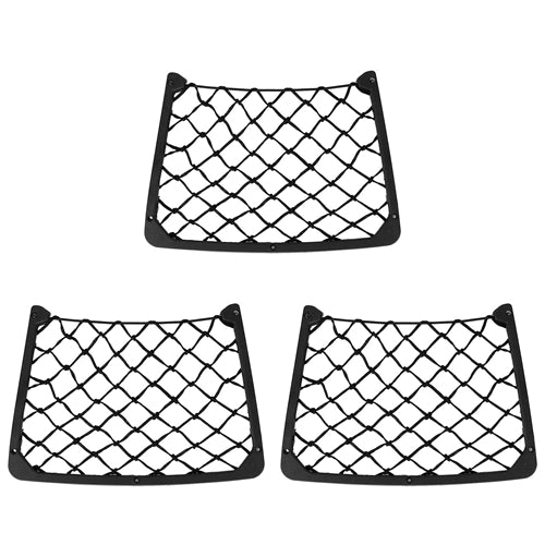 3Pcs Mesh Pockets Seat Side Back Wallet Phone Storage Net Bag Framed Stretch Car Bus Organizer Holder For Auto RV SUV Boat - Black