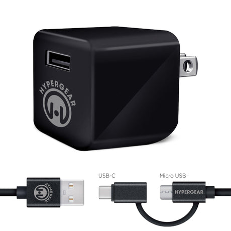 2.4A Wall Charger w/Hybrid USB-C Cable 4ft Black - Vysn