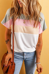 Color Block Round Neck Short Sleeve T-Shirt