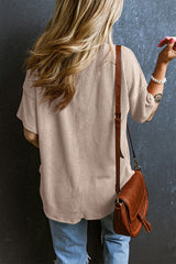 Textured V-Neck Dropped Shoulder T-Shirt