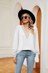 Contrast Puff Sleeve Blouse