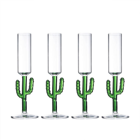 Cactus Shot Glasses 2.5oz - Cactus Gifts - Set of 4 - Green Colored Glass Blown Figurines Plant Decorations - Shot Glass Cocktail Glasses Wedding Party Glasses, Great for Parties 1.75"H - Handblown by The Wine Savant - Vysn