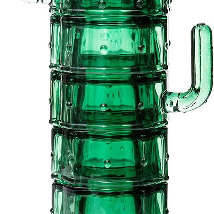 Cactus Stackable Glasses, Stacktus Gifts, Set of 6-10 oz Cactus Shape Glasses With Handles Green Glass Blown Figurines Plant Decorations for Parties 3.5" H 5" W - Copyright Design, Patent Pending by The Wine Savant - Vysn