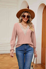 Contrast Flounce Sleeve Blouse