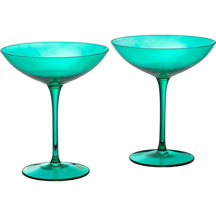 Champagne Coupes 12oz by The Wine Savant - Colorful Champagne Glasses, Prosecco, Mimosa Glasses Set, Cocktail Glass Set, Bar Glassware Luster Glasses (2, Teal) by The Wine Savant - Vysn