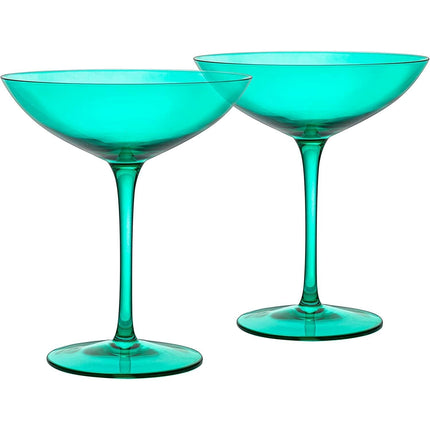 Champagne Coupes 12oz by The Wine Savant - Colorful Champagne Glasses, Prosecco, Mimosa Glasses Set, Cocktail Glass Set, Bar Glassware Luster Glasses (2, Teal) by The Wine Savant - Vysn