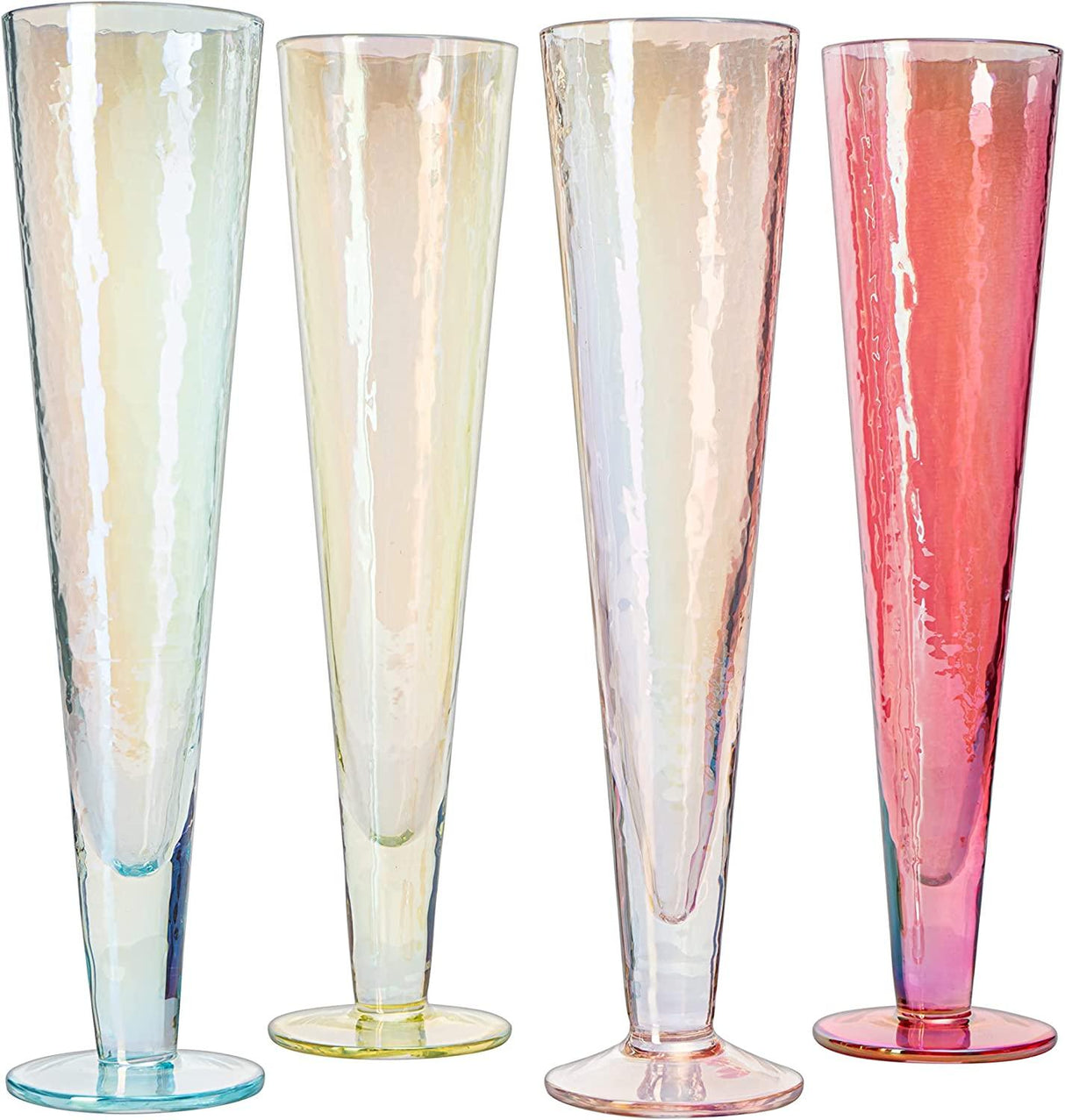 Champagne Flutes, Iridescent Crystal Glass, Holiday Iridescent Champagne Flutes - Set of 4 - 10" Stemmed Champagne Flute Romantic Toasting Colored Glasses, Mimosa Glassware, Weddings - 8 oz Capacity by The Wine Savant - Vysn