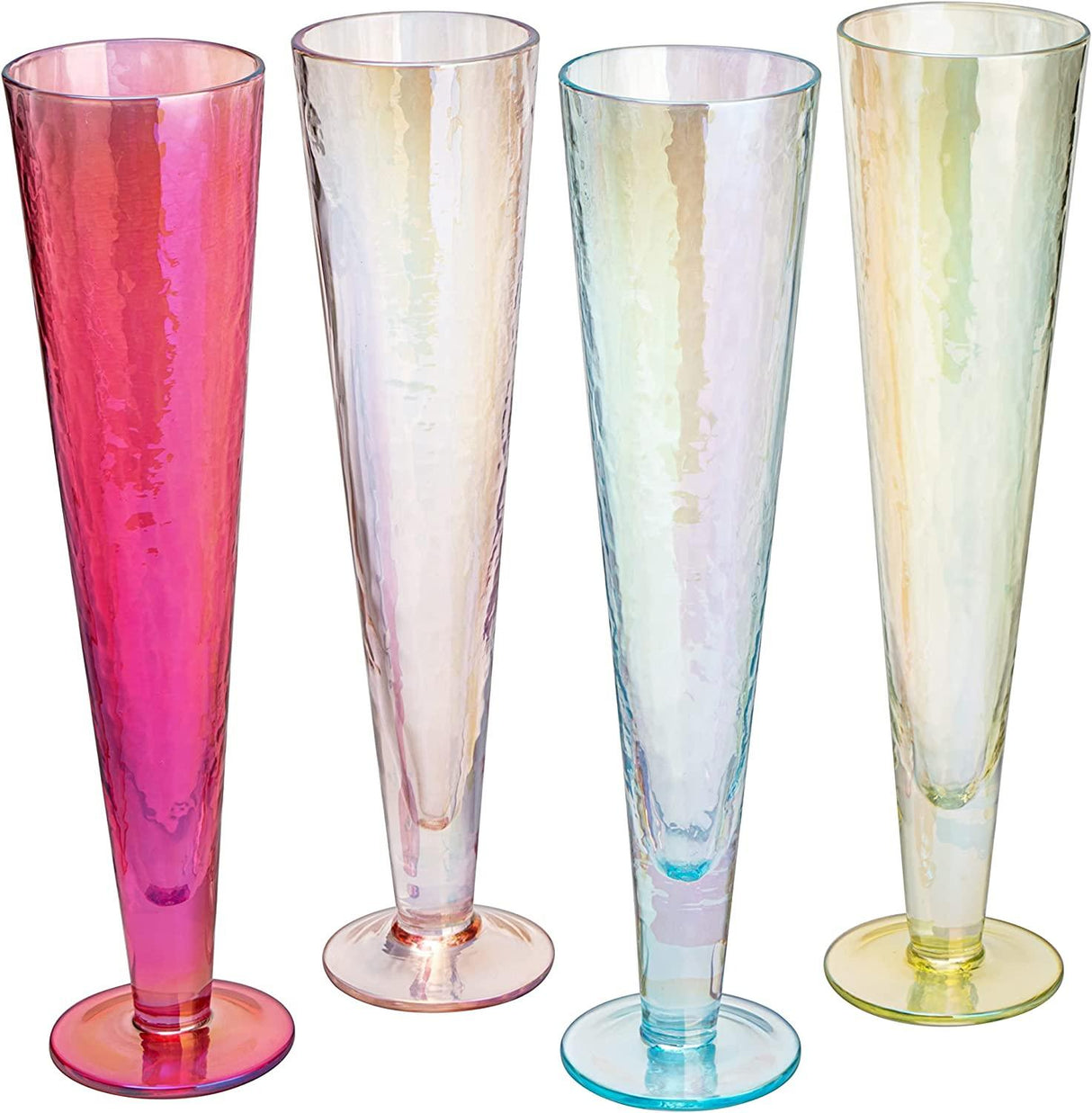 Champagne Flutes, Iridescent Crystal Glass, Holiday Iridescent Champagne Flutes - Set of 4 - 10" Stemmed Champagne Flute Romantic Toasting Colored Glasses, Mimosa Glassware, Weddings - 8 oz Capacity by The Wine Savant - Vysn