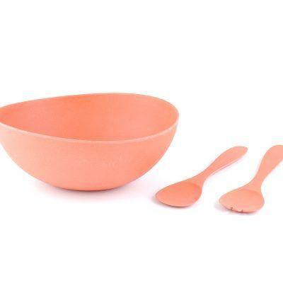 Cobblestone Bamboo Fibre Salad / Fruit Bowl (10.5") w/ 2 Toss & Serve Utensils Peach by Peterson Housewares & Artwares - Vysn