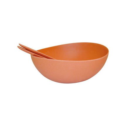 Cobblestone Bamboo Fibre Salad / Fruit Bowl (10.5") w/ 2 Toss & Serve Utensils Peach by Peterson Housewares & Artwares - Vysn