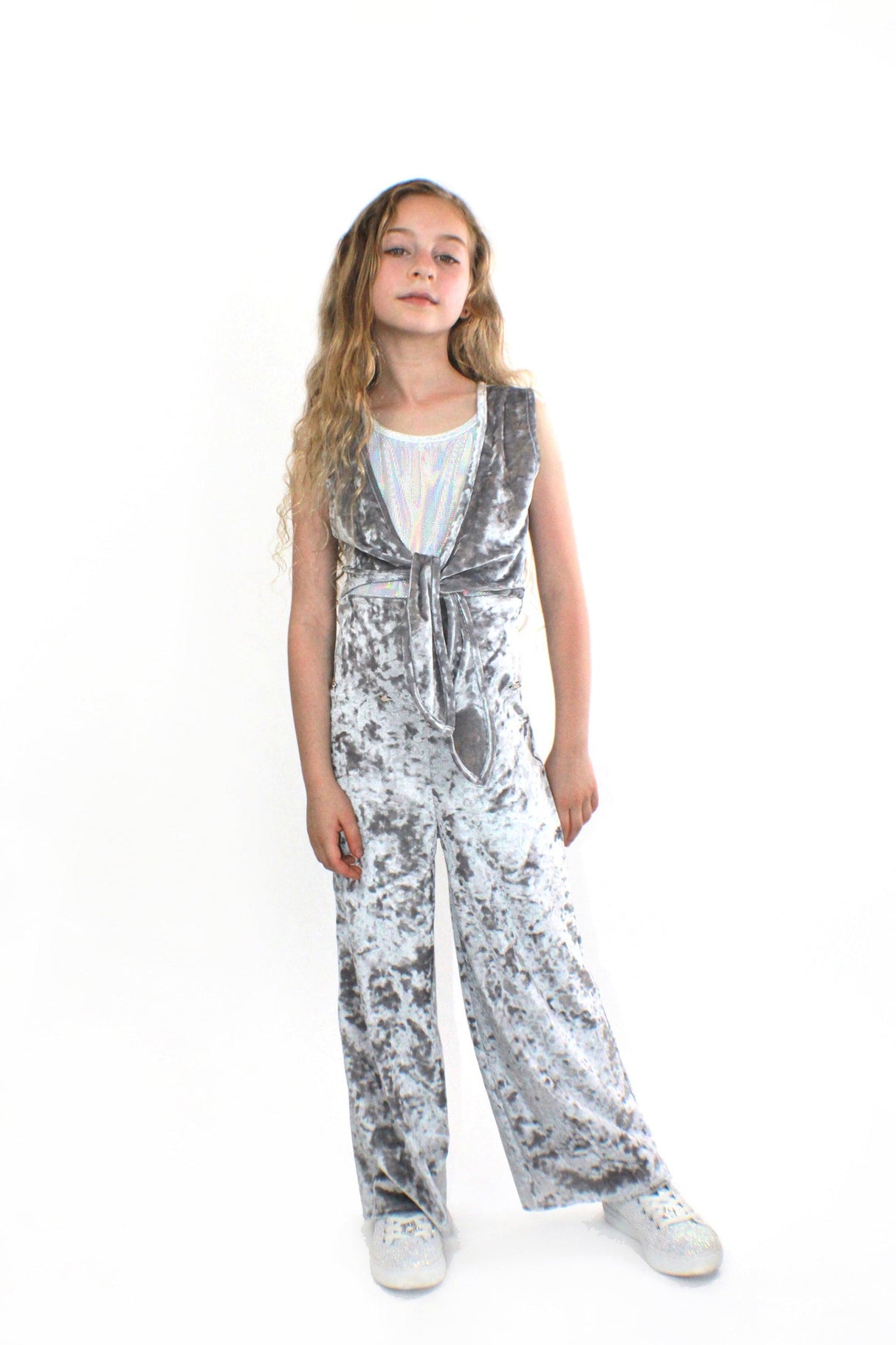 COCO With Pocketwist™ – Silver Crushed velvet Jumpsuit by Stardust - Vysn