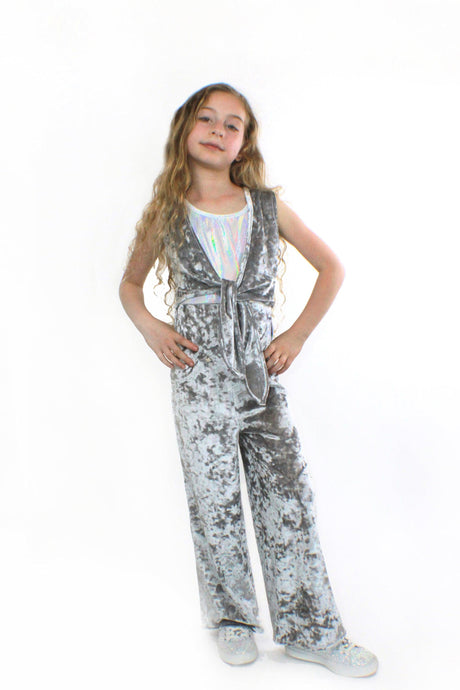 COCO With Pocketwist™ – Silver Crushed velvet Jumpsuit by Stardust - Vysn