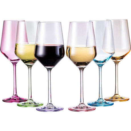 Colored Crystal Wine Glass Set of 6, Large Stemmed 12 oz Glasses, Great for all Occasions & Special Celebrations Unique Italian Style Tall Drinkware for Red & White Wine, Water Dinner, Color Glassware by The Wine Savant - Vysn