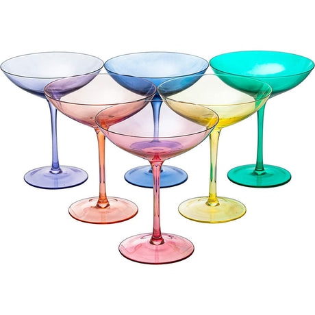 Colored Vintage Glass Coupes 12oz by The Wine Savant - Colorful Cocktail, Martini & Champagne Glasses, Prosecco, Mimosa Glasses Set, Cocktail Glass Set, Bar Glassware Luster Glasses (6, Multicolored) by The Wine Savant - Vysn