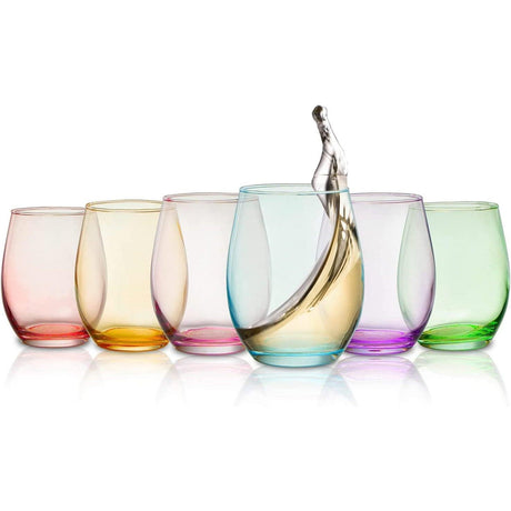 Colored Wine Glass Set, Large 12 oz Glasses Set of 6, Unique Italian Style Tall Stemless for White& Red Wine, Water, Margarita Glasses, Color Tumbler, Beautiful Glassware (Stemless) by The Wine Savant - Vysn