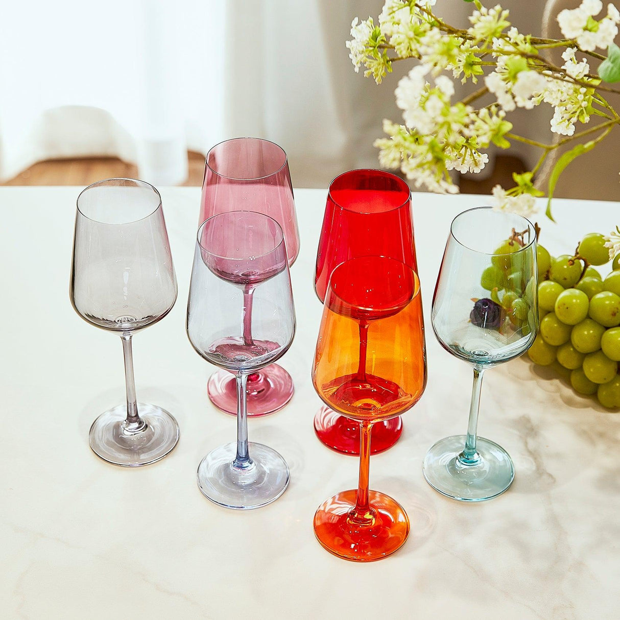 Colored Wine Glass Set, Large 12 oz Glasses Set of 6, Unique Italian Style Tall Stemmed for White& Red Wine, Water, Margarita Glasses, Color Tumbler, Gifts, Viral Beautiful Glassware - Dinner Party by The Wine Savant - Vysn