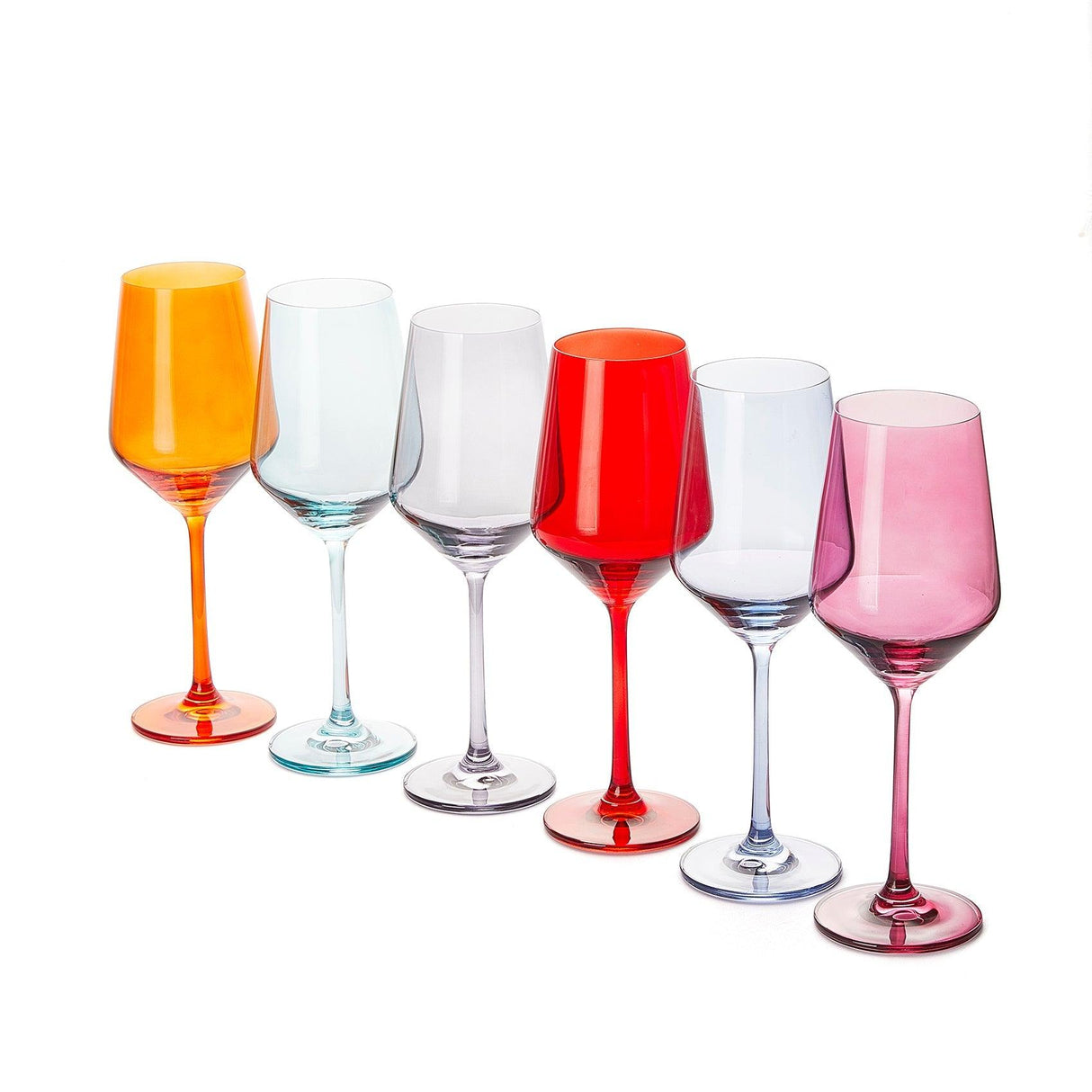 Colored Wine Glass Set, Large 12 oz Glasses Set of 6, Unique Italian Style Tall Stemmed for White& Red Wine, Water, Margarita Glasses, Color Tumbler, Gifts, Viral Beautiful Glassware - Dinner Party by The Wine Savant - Vysn