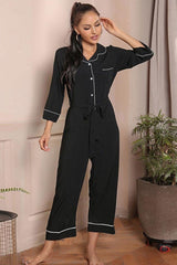 Contrast Belted Lapel Collar Jumpsuit by Blak Wardrob - Vysn