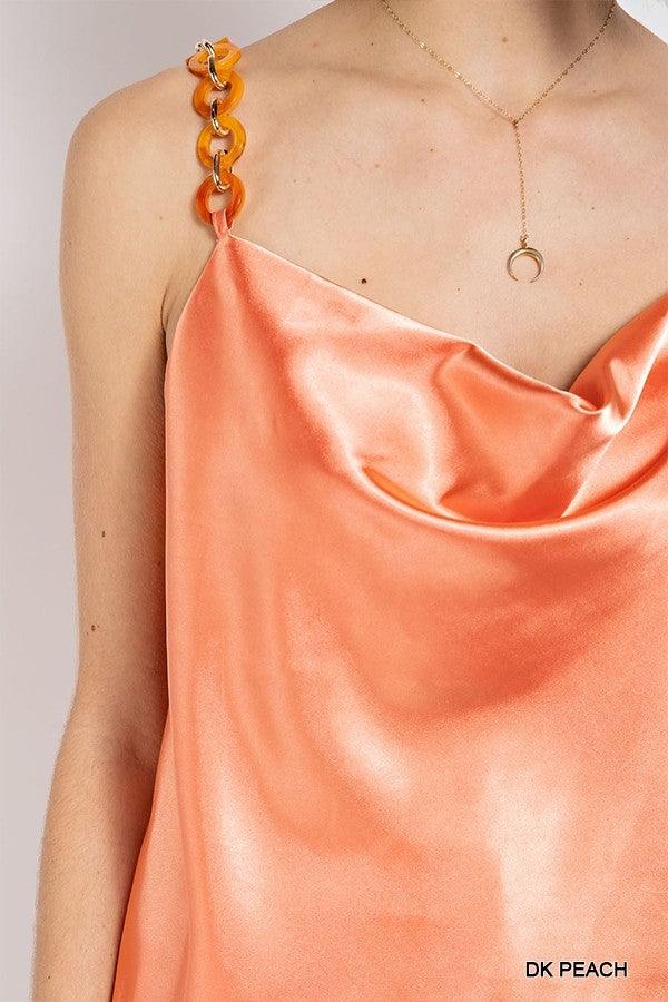 Cowl neck satin camisole with chain strap - Vysn