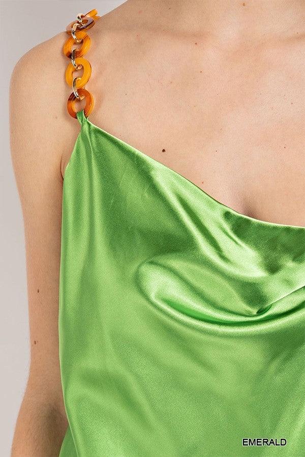 Cowl neck satin camisole with chain strap - Vysn