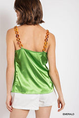 Cowl neck satin camisole with chain strap - Vysn