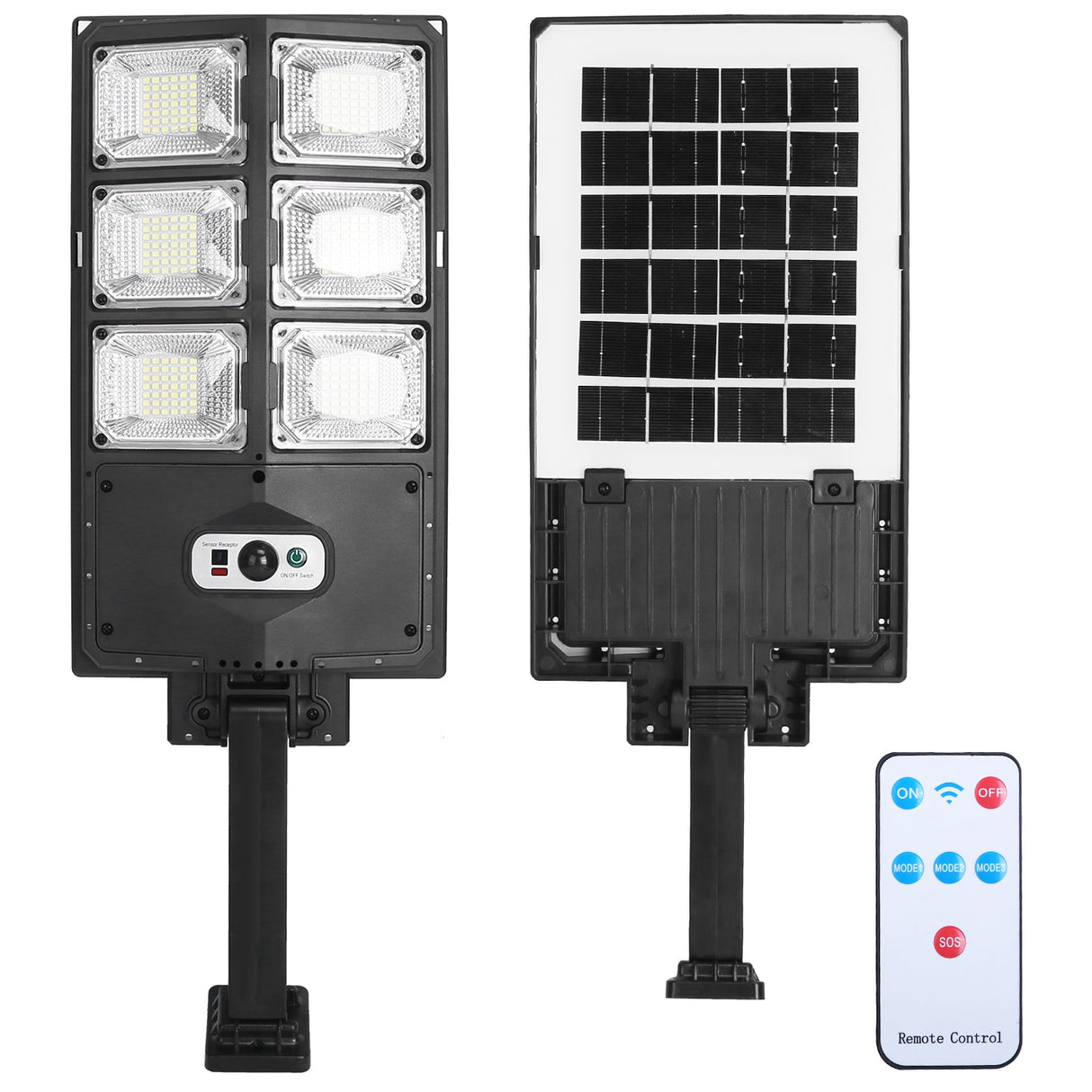 Solar Powered Wall Light 252 LED Beads PIR Motion Sensor Lamp Outdoor IP65 Waterproof with Remote Control for Garage Front Door Garden Pathway - Black