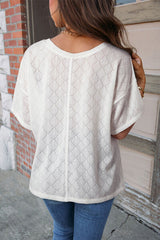 Eyelet V-Neck Dropped Shoulder T-Shirt