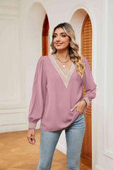 Contrast Puff Sleeve Blouse