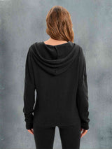 Waffle-Knit Drawstring Drop Shoulder Hoodie