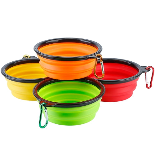 4Pcs Silicone Collapsible Dog Bowls BPA Free Travel Dog Bowl Foldable Cat Dog Food Water Bowl w/ Carabiner Clip For Traveling Walking Hiking - Multi