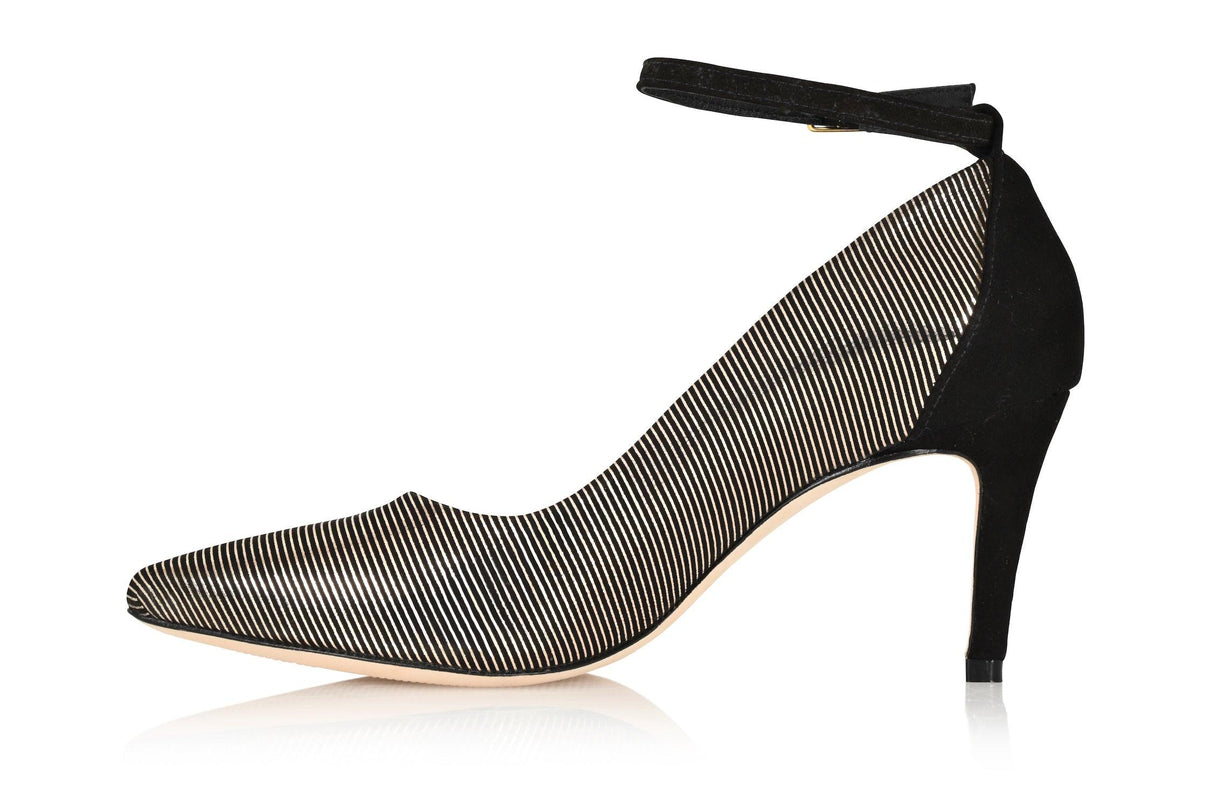 Destiny Striped Gold/Black Suede by Joan Oloff Shoes - Vysn