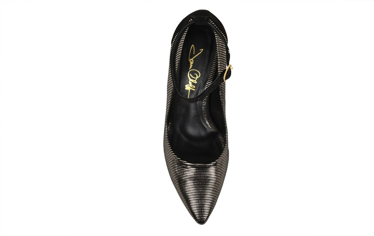 Destiny Striped Gold/Black Suede by Joan Oloff Shoes - Vysn